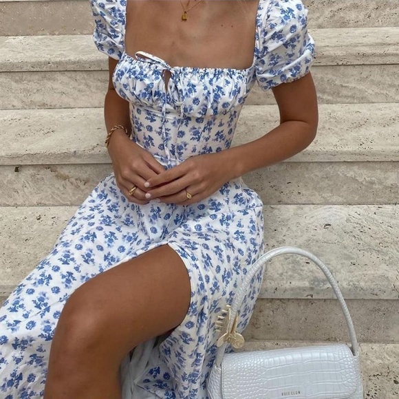 Floral Print White Midi Dress - Picture 2 of 14